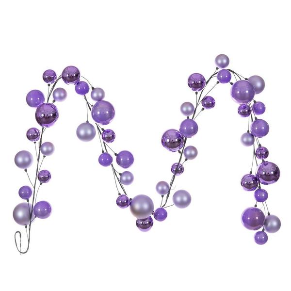 10' Lavender Shiny Pearl Ball Branch Ornament Wire Garland