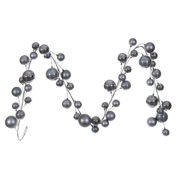 10' Pewter Shiny Pearl Ball Branch Ornament Wire Garland