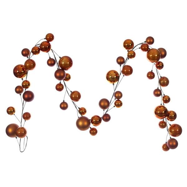 10' Copper Shiny Pearl Ball Branch Ornament Wire Garland