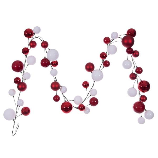 10' Red/White Shiny Pearl Ball Branch Ornament Wire Garland