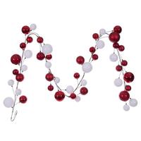 Vickerman 10' Red/White Shiny Pearl Ball Branch Ornament Wire Garland