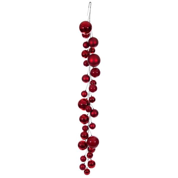 6' Red Matte Shiny Pearl Branch Wire Garland