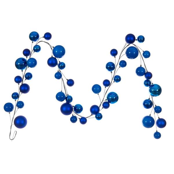 10' Blue Matte Shiny Pearl Ball Branch Ornament Wire Garland