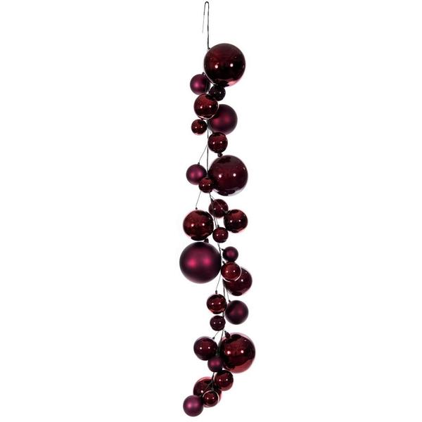 6' Wine Matte/Shiny/Pearl Ball Branch Wire Garland