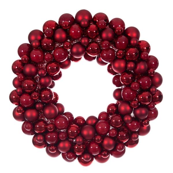 28" Red Matte/Shiny/Pearl Ball Unlit Christmas Ornament Wreath
