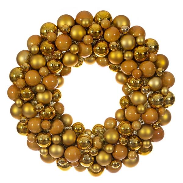 28" Gold Matte/Shiny/Pearl Ball Unlit Christmas Ornament Wreath