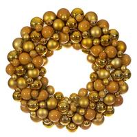 Vickerman 28" Gold Matte/Shiny/Pearl Ball Unlit Christmas Ornament Wreath