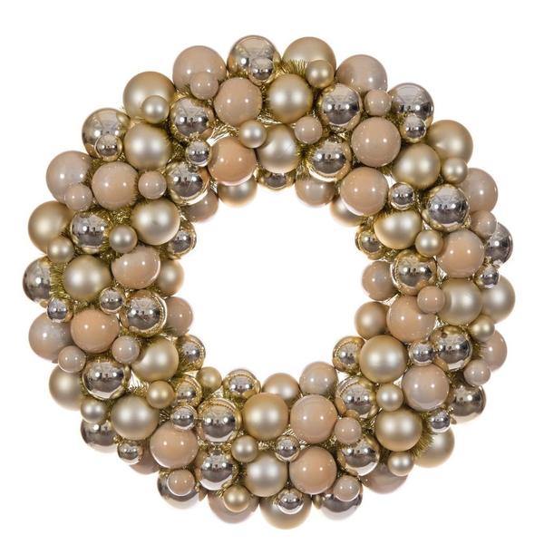 28" Champagne Matte/Shiny/Pearl Ball Unlit Christmas Ornament Wreath