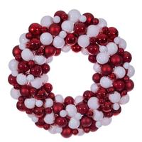 Vickerman 28"  Red/White Matte/Shiny/Pearl Ball Unlit Christmas Ornament Wreath
