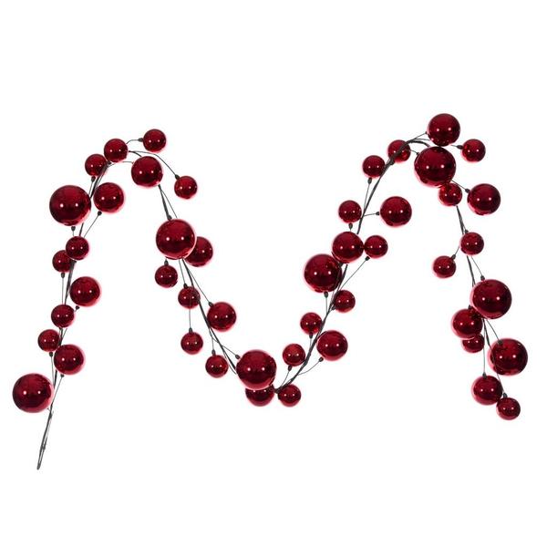 10' Red Shiny Ball Branch Wire Garland