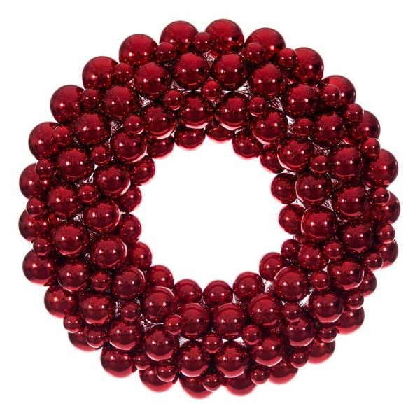 28" Red Pearl Ball Unlit Christmas Ornament Wreath