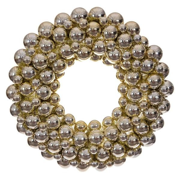 28" Champagne Pearl Ball Unlit Christmas Ornament Wreath