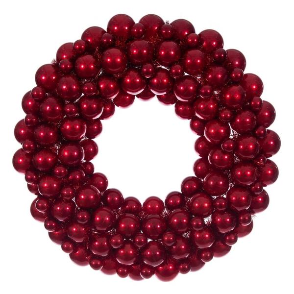 28" Red Pearl Ball Unlit Christmas Ornament Wreath