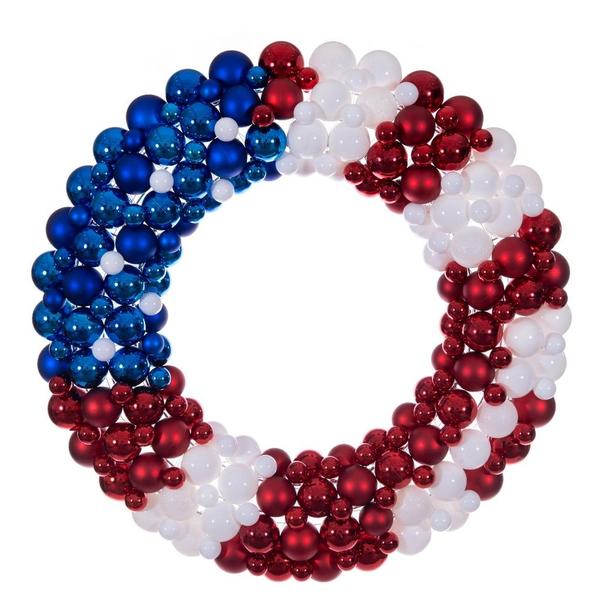 36" Red/White/Blue Matte/Shiny/Glitter Unlit Christmas Ornament Wreath