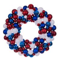 Vickerman 28" Red/White/Blue Matte/Shiny/Pearl Ball Unlit Christmas Ornament Wreath