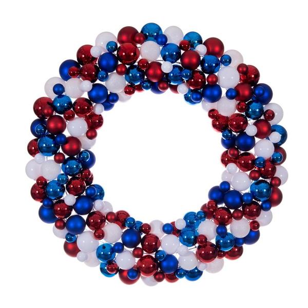 36" Red/White/Blue Matte/Shiny/Glitter Unlit Christmas Ornament Wreath