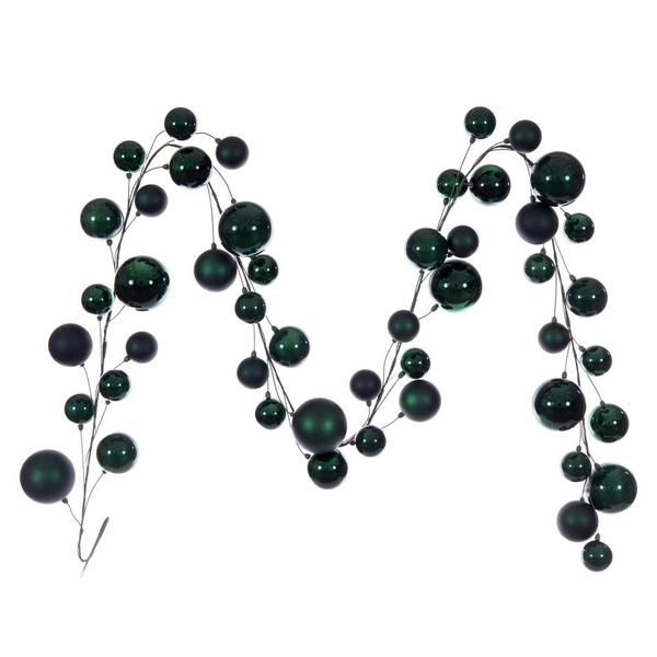 10' Midnight Green Shiny Pearl Ball Branch Ornament Wire Garland