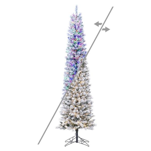 7.5' x 25" Flocked Crest Pencil 1100 LED Light Pre-Lit Artificial Christmas Tree