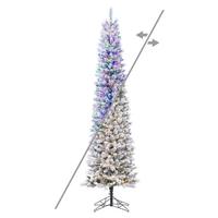Vickerman 7.5' x 25" Flocked Crest Pencil 1100 LED Light Pre-Lit Artificial Christmas Tree