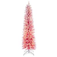 Vickerman 7.5' x 28" Flocked Pink Pencil Fir 300 LED Light Prelit Christmas Tree
