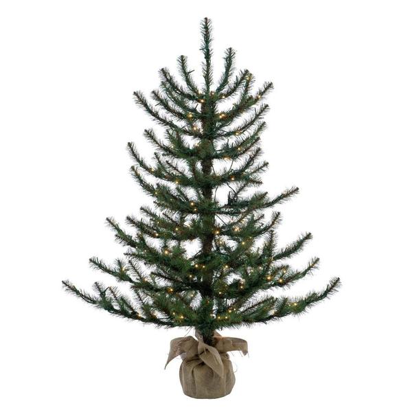 4' x 30" Tabiona Pine 200 LED Warm White Light Pre-Lit Artificial Christmas Tree
