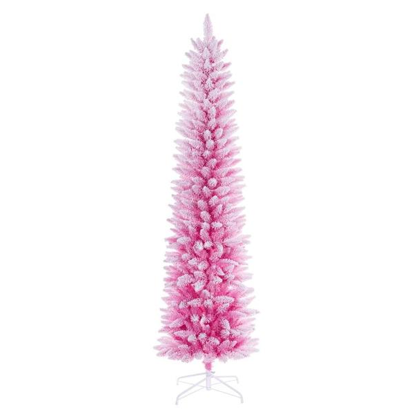 9' x 32" Flocked Pink Pencil Fir Unlit Christmas Tree