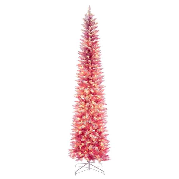 9' x 32" Flocked Pink Pencil Fir 400 LED Light Prelit Christmas Tree