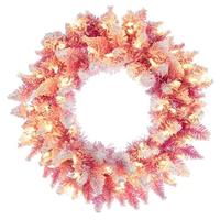 Vickerman 30" Flocked Pink Pencil Fir 100 LED Light Artificial Prelit Christmas Wreath 