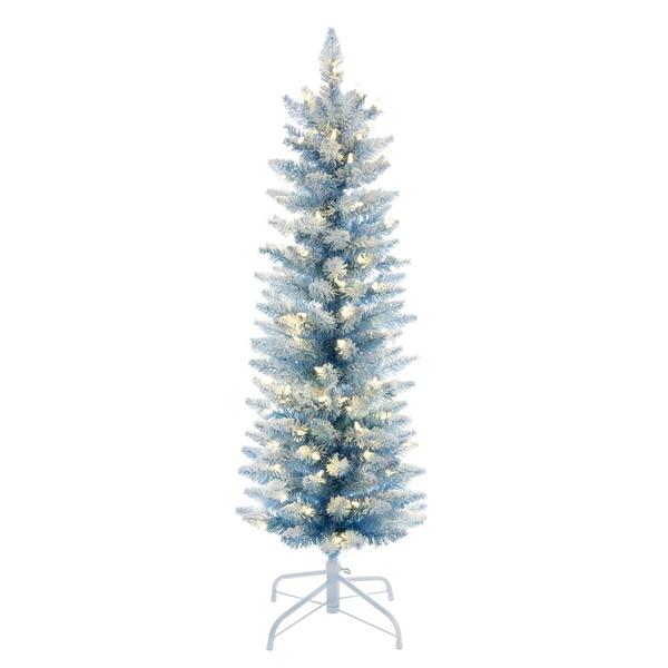 4.5' x 19" Flocked Baby Blue 100 LED Light Prelit Christmas Tree