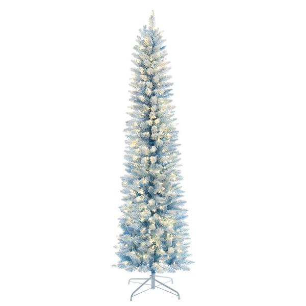 7.5' x 28" Flocked Baby Blue Pencil Fir 300 LED Light Prelit Christmas Tree