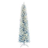 Vickerman 7.5' x 28" Flocked Baby Blue Pencil Fir 300 LED Light Prelit Christmas Tree