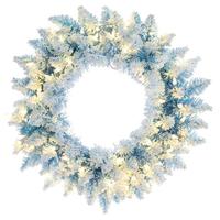 Vickerman 30" Flocked Baby Blue Pencil Fir 100 LED Light Artificial Prelit Christmas Wreath 