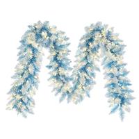 Vickerman 9' x 12" Flocked Baby Blue Pencil Fir Pre-Lit Artificial Christmas Garland