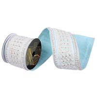 Vickerman 4" x 5yd Baby Blue Velvet Drop Pearl Jewel Decorative Ribbon
