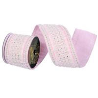 Vickerman 4" x 5yd Pink Velvet Drop Pearl Jewel Decorative Ribbon