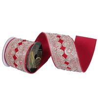 Vickerman 4"x5yd Red Velvet Champ Sequin Jewel Pearl Christmas Ribbon