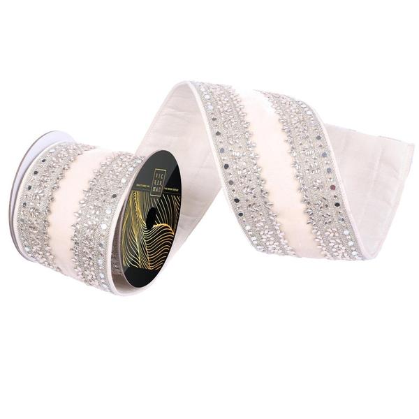 4"x5yd Ivory Velvet Champagne Jewel Christmas Ribbon