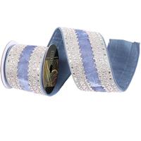 Vickerman 4"x5yd Denim Blue Velvet Champagne Jewel Christmas Ribbon