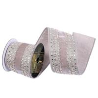 Vickerman 4"x5yd Pewter Velvet Champagne Jewel Christmas Ribbon