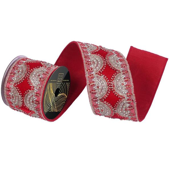 4"x5yd Red Velvet Scallop Champagne/Red Jewel