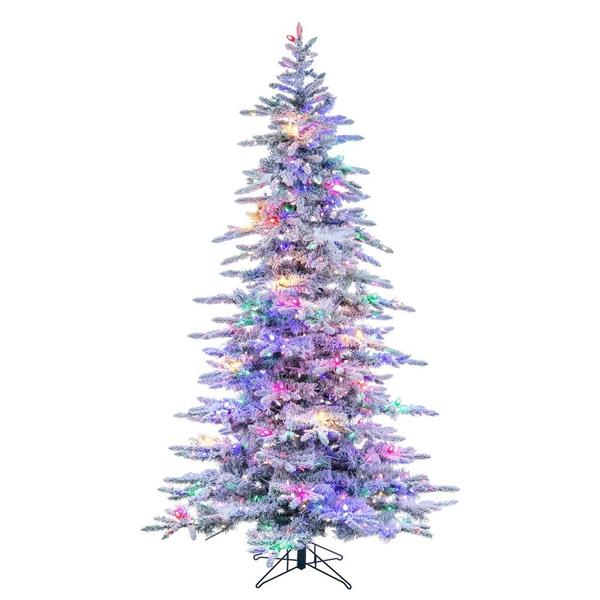 7.5' x 54" Flocked Winter LED Warm White Light Pre-Lit Artificial Christmas Tree