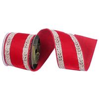 Vickerman 4"x10yd Red Velvet Gold Jewel Trim Christmas Ribbon