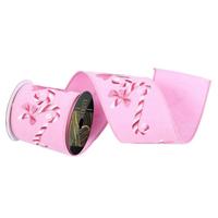 Vickerman 4"x10yd Pink Felt Candy Cane and Bow Christmas Ribbon