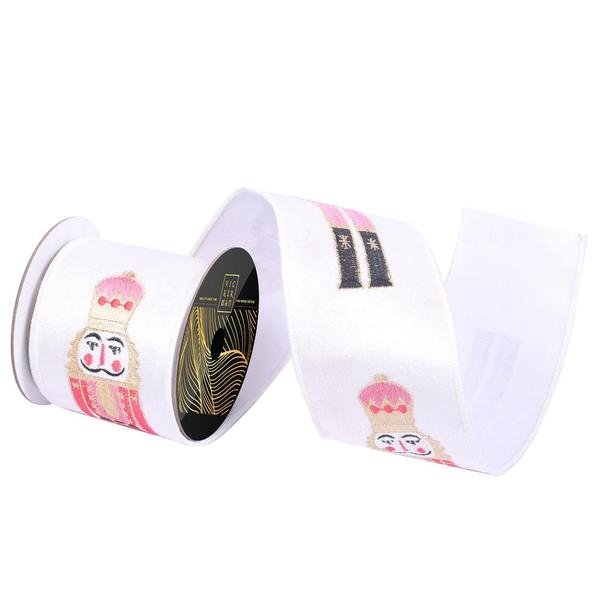 2.5" x 10yd White Felt Nutcracker Christmas Ribbon