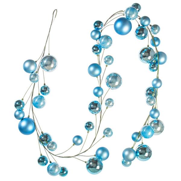 10' Denim Blue Shiny Pearl Ball Branch Ornament Wire Garland