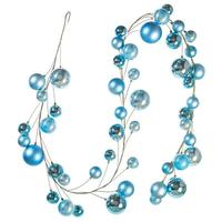 Vickerman 10' Denim Blue Shiny Pearl Ball Branch Ornament Wire Garland