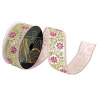 Vickerman 2" x 10yd Lime Flower Jewel Fuchsia Mesh Trim Christmas Ribbon