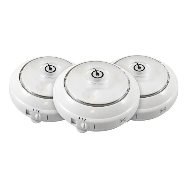 Swiveling Battery Operated 3000K Natural White Light Sensor LED Puck Light (3 Pack)