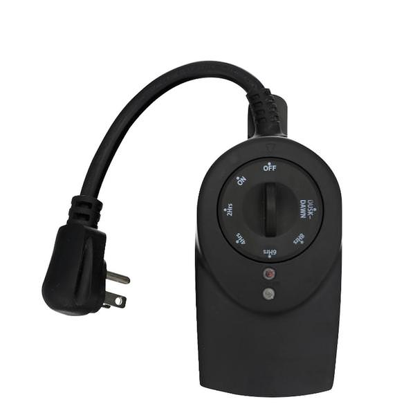Outdoor Grounded Dual Outlet Black Photocell Timer 