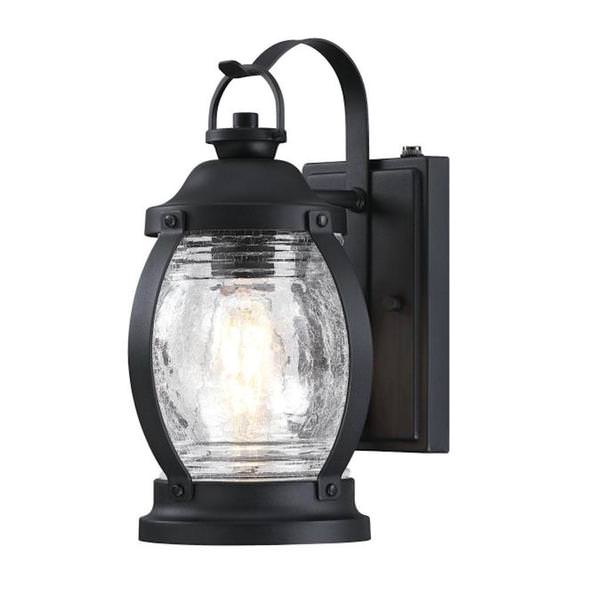1 Light Textured Black Clear Crackle Glass Dusk to Dawn Outdoor Wall Fixture